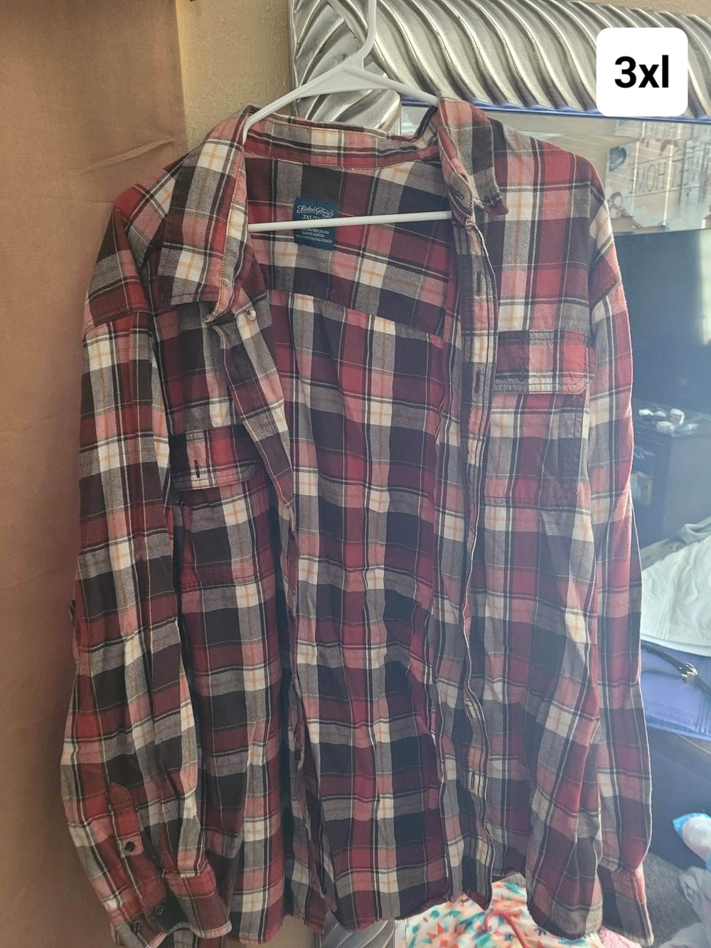 Classic Red Plaid Flannel Shirt - 3XL